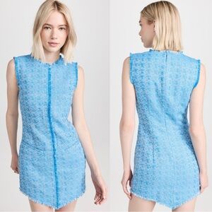 STAUD Crystal Tweed Boucle Fringe Sleeveless Mini Dress Pacific Blue Size 2 NEW